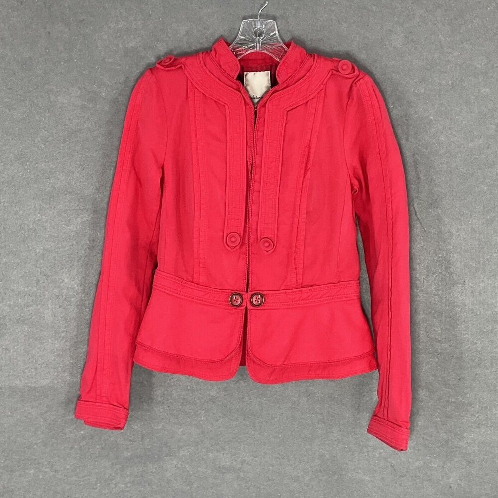 Elevenses Blazer Women 4 Cherry Red Pleated Lined Cotton Linen Jacket